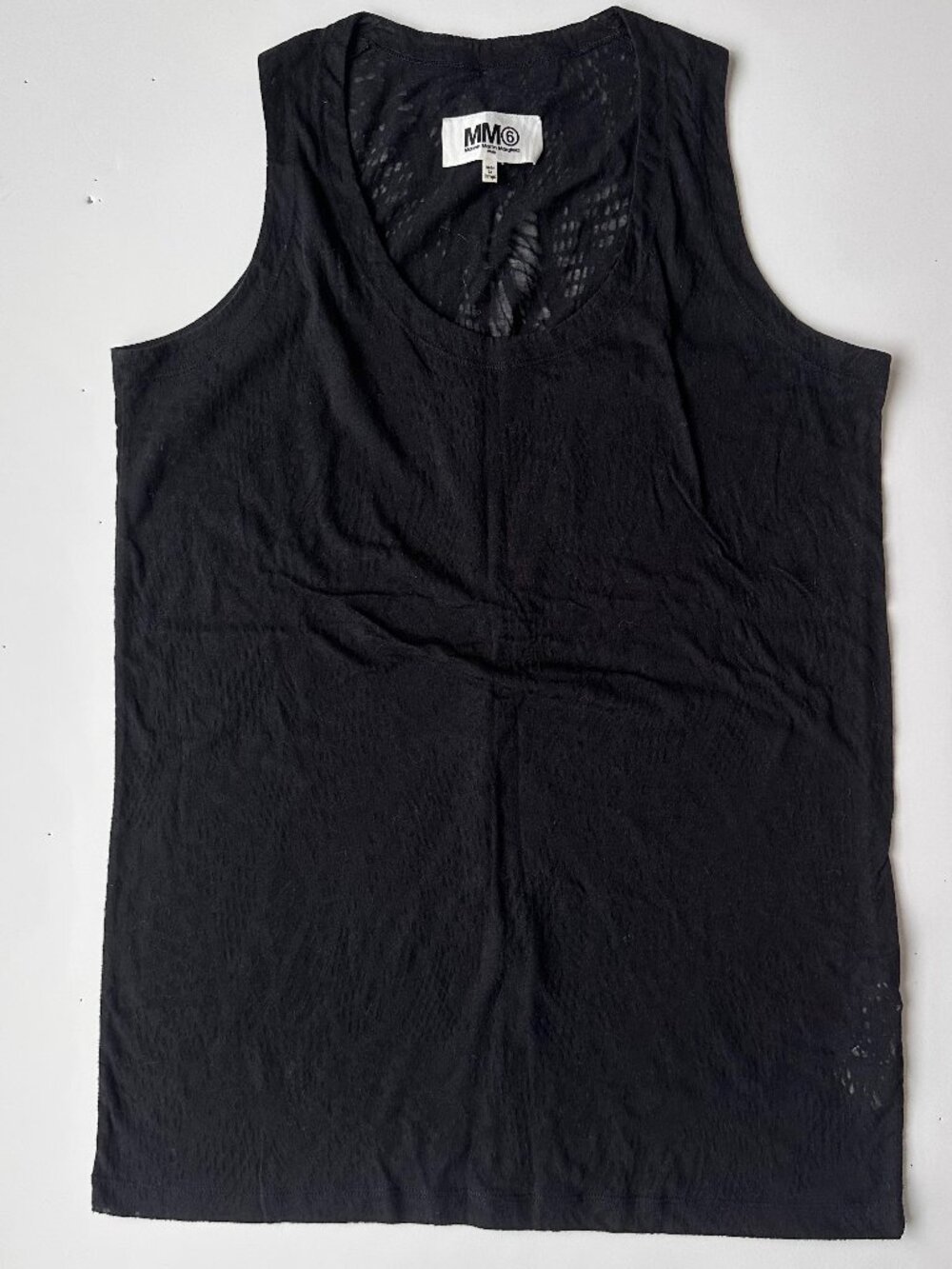 MM6 Maison Margiela Black Burnout Lace Motif Tank Top – Size L